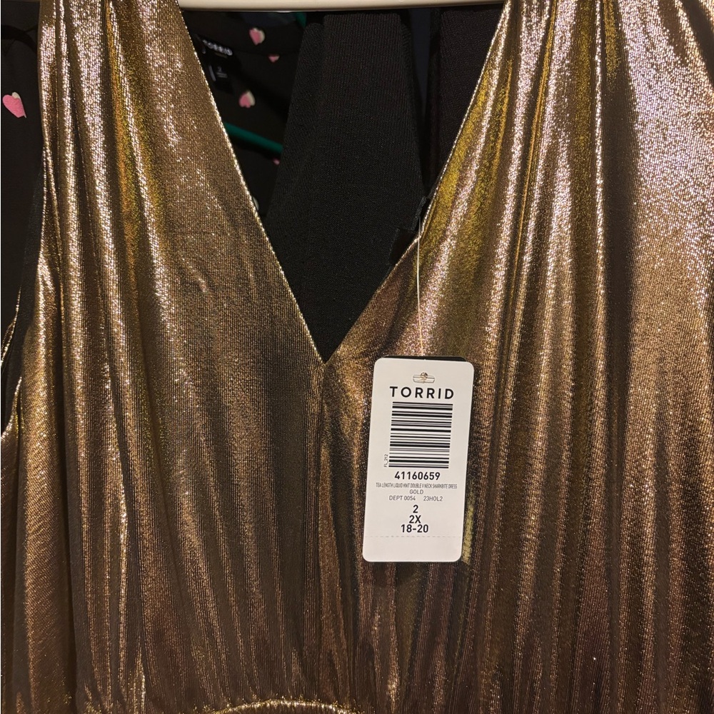 Torrid Gold and Black Midi Sundress V-Neck Cocktail - Picture 7 of 7
